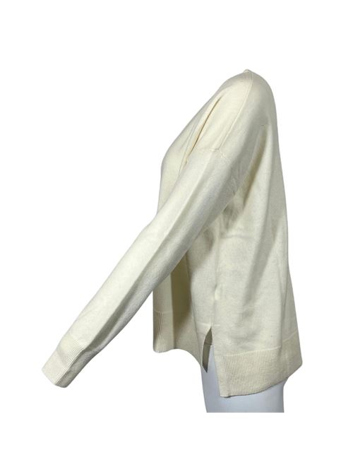 WOMEN'S CREW NECK SWEATER ASYMMETRICAL CUT CREAM ESSENTIEL STUDIO | LMD036PANNA